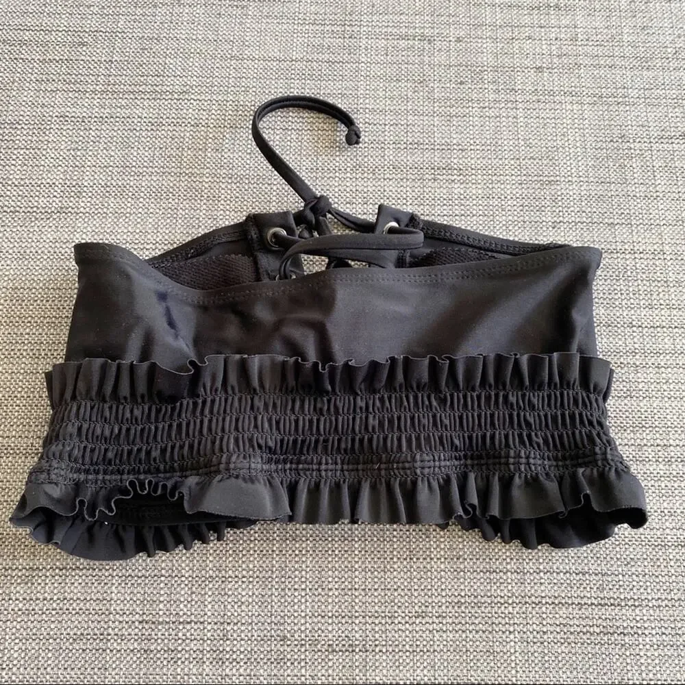 Xhilaration black lace up front smocked back bikini